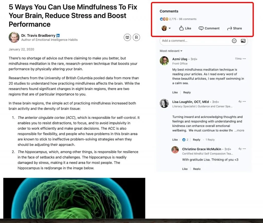 Tipos de contenido para publicar en LinkedIn: enlace a un artículo en una publicación