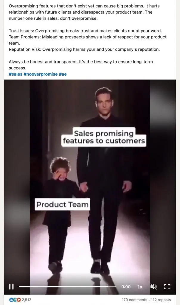 Qué publicar en una página de empresa de LinkedIn: ejemplo de una publicación con un meme