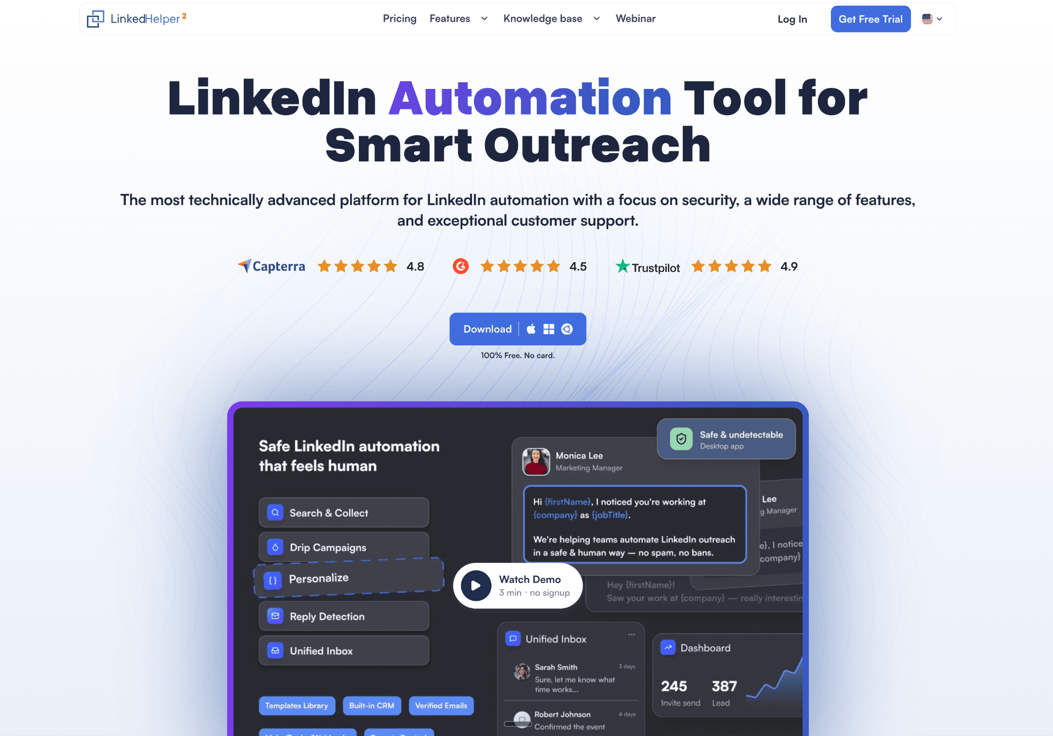 Linked Helper homepage for LinkedIn automation software
